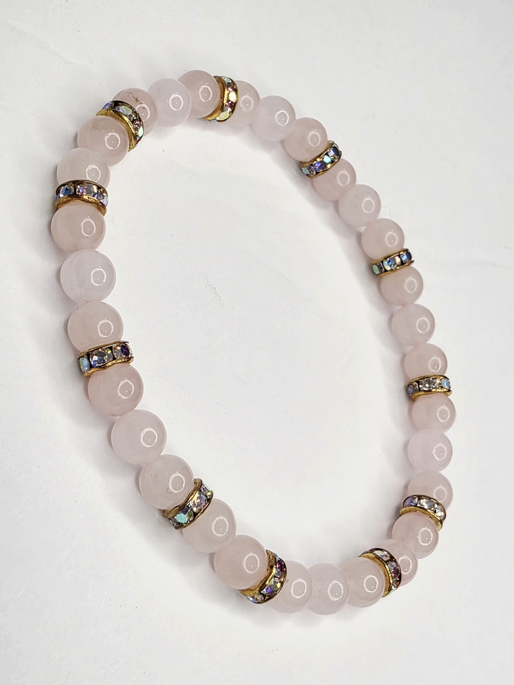 Delicate Pink Beaded Necklace with Gold Crystal Spacers